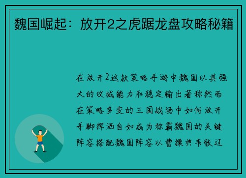 魏国崛起：放开2之虎踞龙盘攻略秘籍