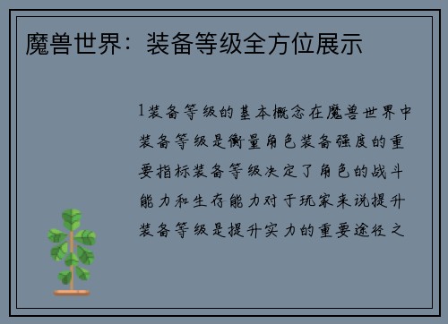 魔兽世界：装备等级全方位展示